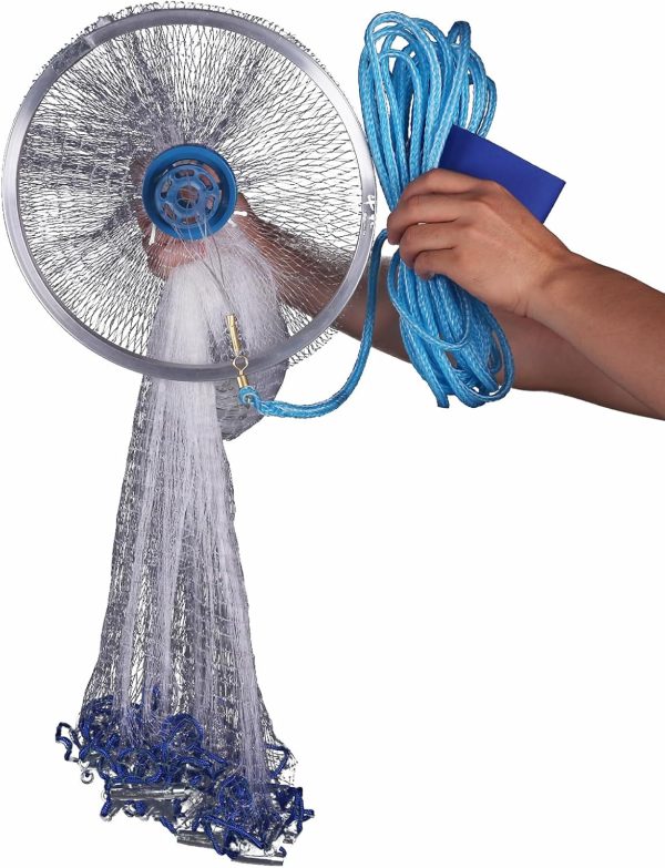 Fishing Net Saltwater Cast Net with Aluminum Ring Fish Net for Minnow Trap Fish Trap 3FT/4FT/5FT/6FT/7FT/8FT/9FT/10FT/11FT/12FT Radius Fishing Nets Cast Nets for Fishing