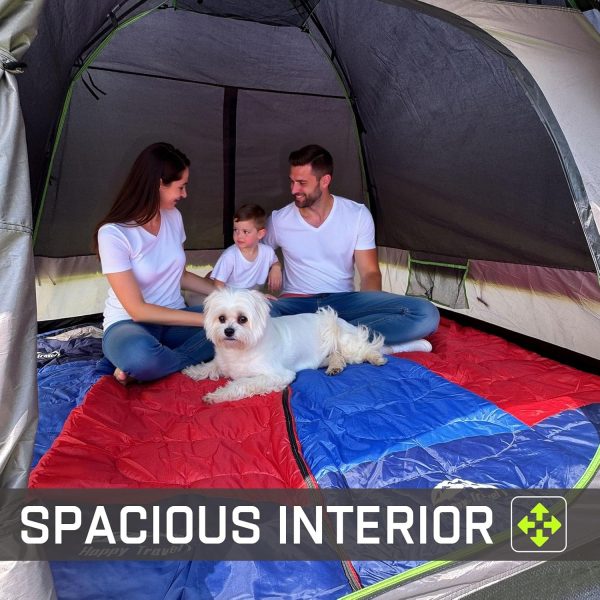 Happy Travel Camping Tent, 4 Person Dome Tents for Camping with Rainfly, Waterproof Clip Easy Setup Portable Family Tent with Mesh Windows, 20% More Headroom Backpacking Tents for Camping & Hiking - Image 3