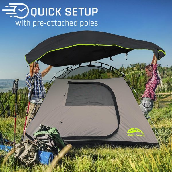 Happy Travel Camping Tent, 4 Person Dome Tents for Camping with Rainfly, Waterproof Clip Easy Setup Portable Family Tent with Mesh Windows, 20% More Headroom Backpacking Tents for Camping & Hiking - Image 5