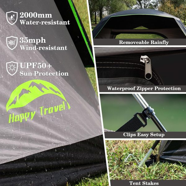 Happy Travel Camping Tent, 4 Person Dome Tents for Camping with Rainfly, Waterproof Clip Easy Setup Portable Family Tent with Mesh Windows, 20% More Headroom Backpacking Tents for Camping & Hiking - Image 9