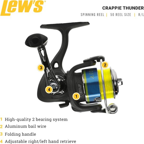 Lew's Crappie Thunder Spinning Fishing Reel, 2 Bearing System, Right or Left-Hand Retrieve, Crappie Thunder Green - Image 2