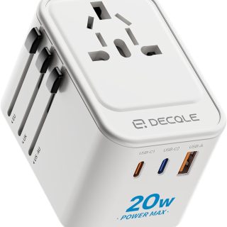 Universal Travel Plug Adapter, PD20W International Power Adapter with 2 USB-C ＆ 2 USB-A Ports, All in One Outlet Portable Worldwide Adapter, for USA, UK, EU, AU ＆ 224+ Countries (Black) US