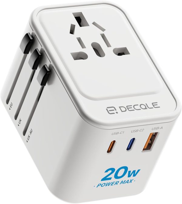 Universal Travel Plug Adapter, PD20W International Power Adapter with 2 USB-C ＆ 2 USB-A Ports, All in One Outlet Portable Worldwide Adapter, for USA, UK, EU, AU ＆ 224+ Countries (Black) US