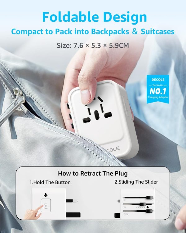 Universal Travel Plug Adapter, PD20W International Power Adapter with 2 USB-C ＆ 2 USB-A Ports, All in One Outlet Portable Worldwide Adapter, for USA, UK, EU, AU ＆ 224+ Countries (Black) US - Image 4